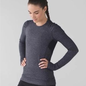 Lululemon Heathered Herringbone Black/Grey 
“Think Fast” Long Sleeve Top